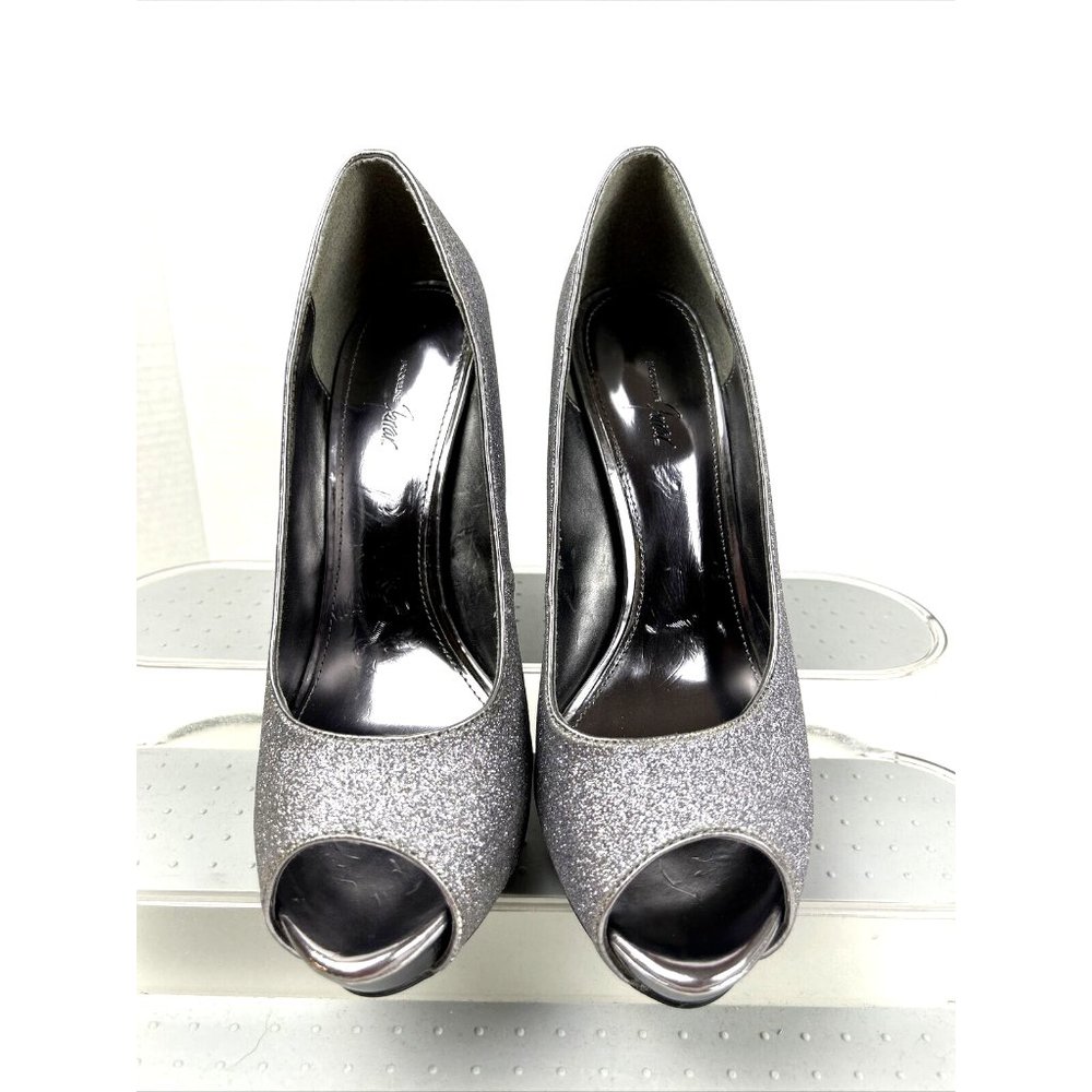 Jacqueline Ferrar Women's Size 9.5 Silver Glitter 4"3/4 High-Heel Open Toe
